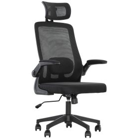 HOMCOM Mesh Office Chair, Ergonomic Desk Chair with Flip-up Armrest, Rotatable Headrest, Adjustable Lumbar Support, Black