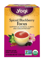 Yogi Tea Spiced Blackberry Focus, Contains-Caffeine Black Tea, Wellness Tea Bags, 16 Count