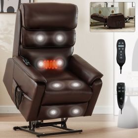 Brown Leatheraire Dual Motor Infinite Position Up to 350 LBS Power Lift Recliner Chair with Power-Remote, Heat Massage and Heavy Duty Motion Mech