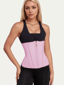 Waist Trainer for Women Latex Sport Underbust Steel Boned Corset Shapewear with Zipper Hook Shapewear Double Control Body Shaper  Workout Fajas C (Color: Pink, size: XL)