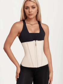 Waist Trainer for Women Latex Sport Underbust Steel Boned Corset Shapewear with Zipper Hook Shapewear Double Control Body Shaper  Workout Fajas C (Color: Nude, size: M)