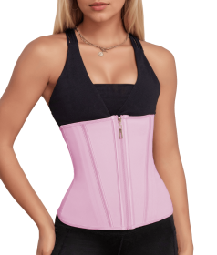 Waist Trainer for Women Latex Sport Underbust Steel Boned Corset Shapewear with Zipper Hook Shapewear Double Control Body Shaper  Workout Fajas C (Color: Pink, size: M)