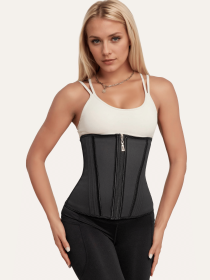 Waist Trainer for Women Latex Sport Underbust Steel Boned Corset Shapewear with Zipper Hook Shapewear Double Control Body Shaper  Workout Fajas C (Color: Black, size: M)