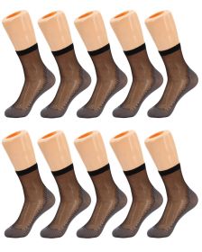 10 Pairs Anti Slip Sheer Ankle Socks for Women with Cotton Sole Silk Thin Nylon Ankle Socks (Color: Black)