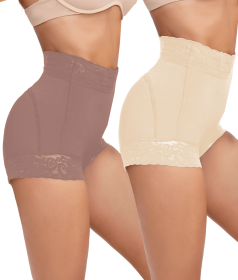 2 Pack Tummy Control Underwear for Women High Waisted Butt Lifting Panties Lace Breathable Comfortable Briefs (Color: Purple+Skin, size: X Large)